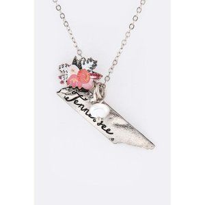 17 Inch Tennessee United State Map Pendant Necklace Earrings Silver Jewelry Set